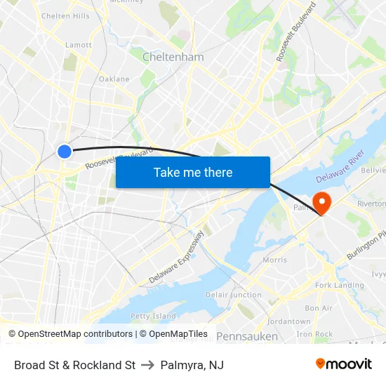 Broad St & Rockland St to Palmyra, NJ map