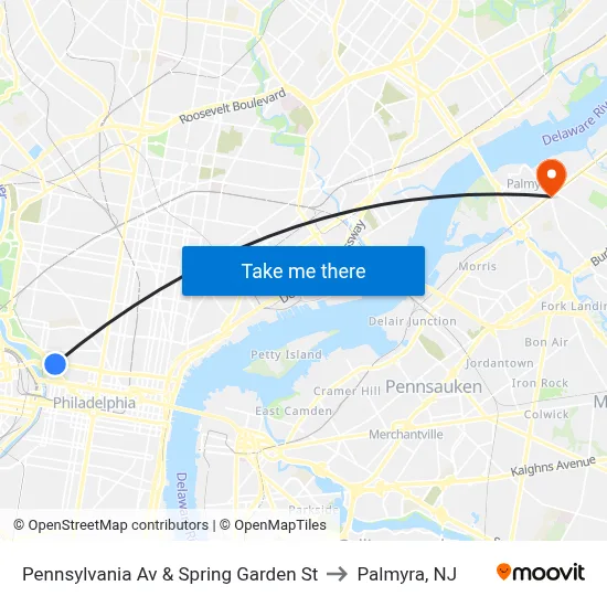 Pennsylvania Av & Spring Garden St to Palmyra, NJ map