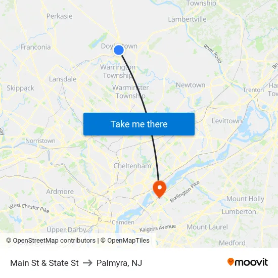Main St & State St to Palmyra, NJ map