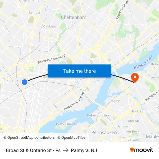 Broad St & Ontario St - Fs to Palmyra, NJ map