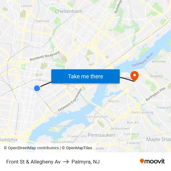 Front St & Allegheny Av to Palmyra, NJ map