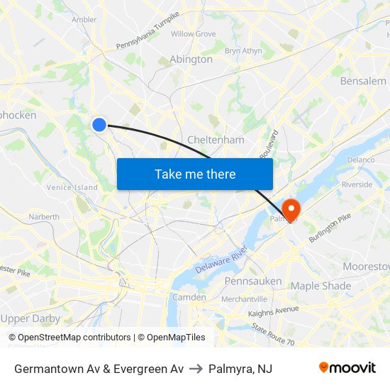 Germantown Av & Evergreen Av to Palmyra, NJ map