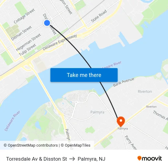Torresdale Av & Disston St to Palmyra, NJ map