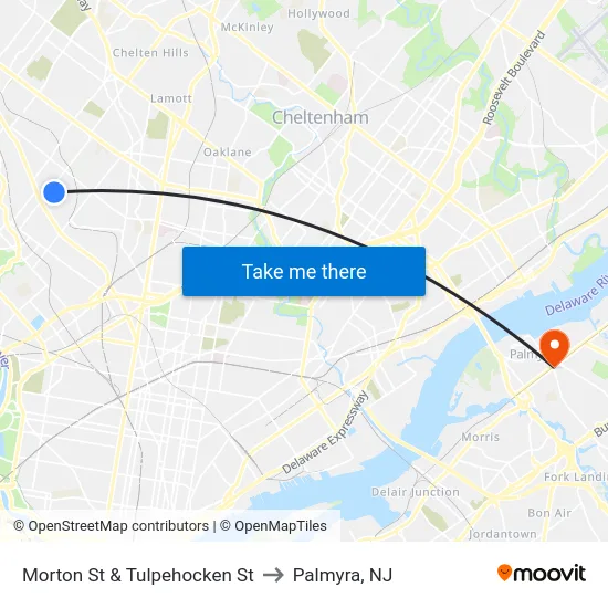 Morton St & Tulpehocken St to Palmyra, NJ map