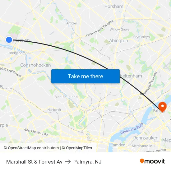 Marshall St & Forrest Av to Palmyra, NJ map