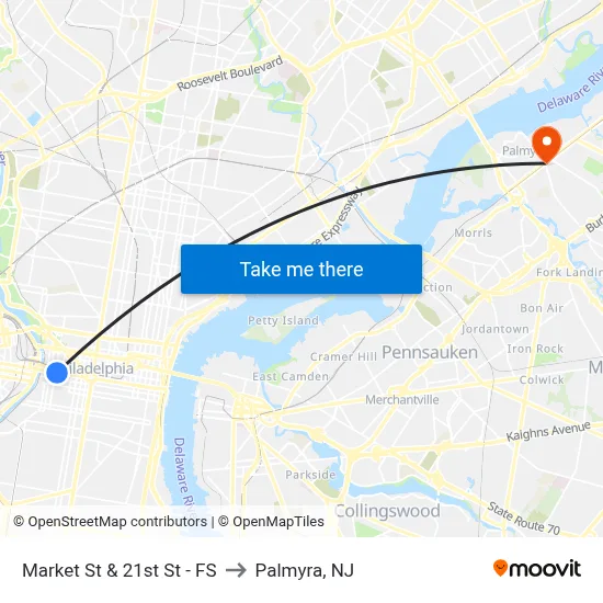 Market St & 21st St - FS to Palmyra, NJ map