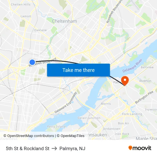5th St & Rockland St to Palmyra, NJ map
