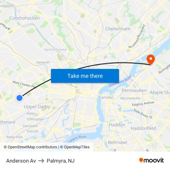 Anderson Av to Palmyra, NJ map