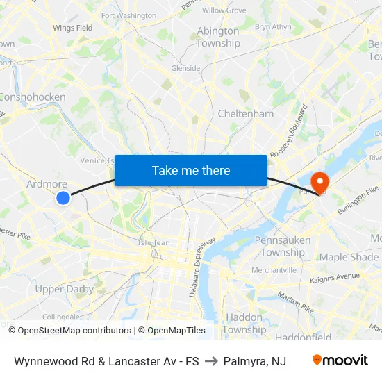 Wynnewood Rd & Lancaster Av - FS to Palmyra, NJ map