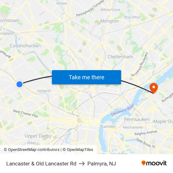 Lancaster & Old Lancaster Rd to Palmyra, NJ map