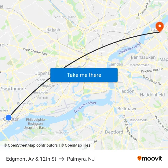 Edgmont Av & 12th St to Palmyra, NJ map