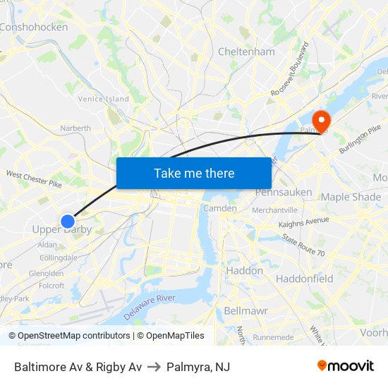 Baltimore Av & Rigby Av to Palmyra, NJ map