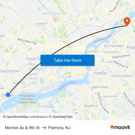 Morton Av & 9th St to Palmyra, NJ map
