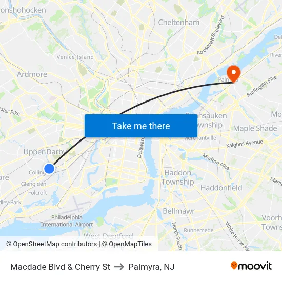 Macdade Blvd & Cherry St to Palmyra, NJ map