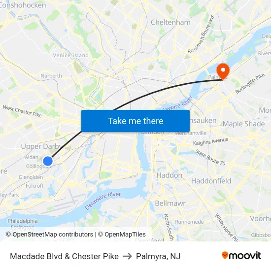 Macdade Blvd & Chester Pike to Palmyra, NJ map