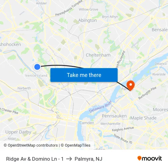Ridge Av & Domino Ln - 1 to Palmyra, NJ map