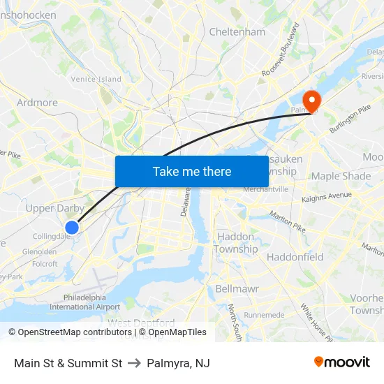 Main St & Summit St to Palmyra, NJ map