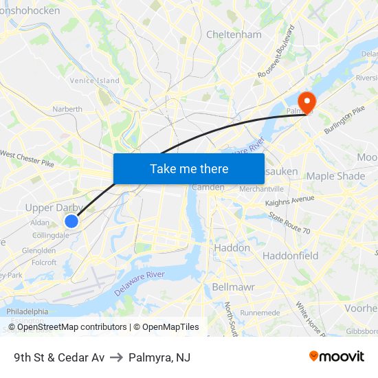 9th St & Cedar Av to Palmyra, NJ map