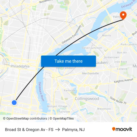 Broad St & Oregon Av - FS to Palmyra, NJ map