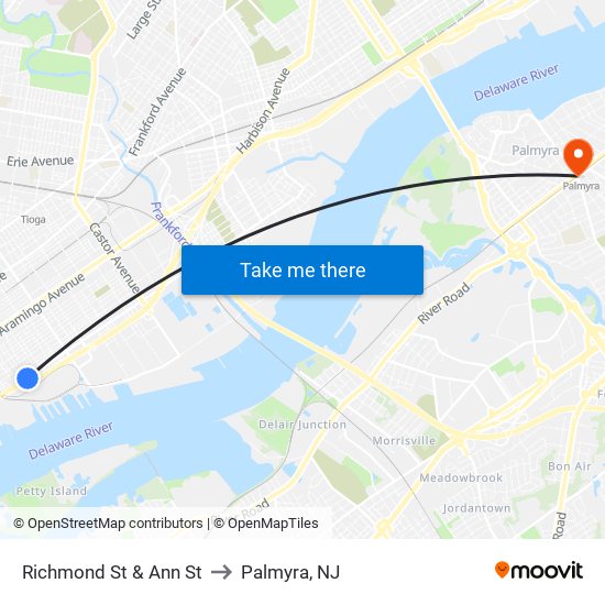 Richmond St & Ann St to Palmyra, NJ map