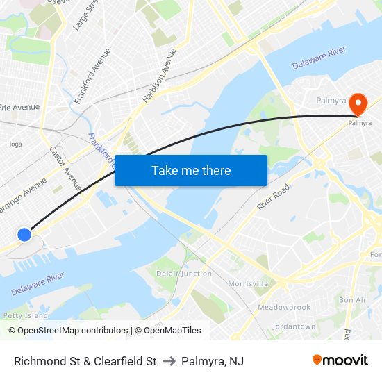 Richmond St & Clearfield St to Palmyra, NJ map