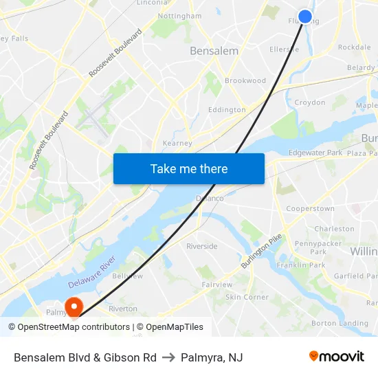 Bensalem Blvd & Gibson Rd to Palmyra, NJ map