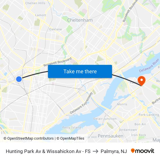 Hunting Park Av & Wissahickon Av - FS to Palmyra, NJ map