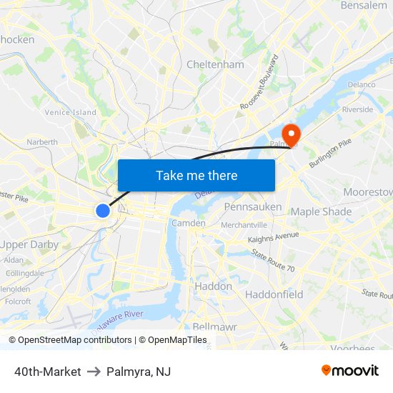 40th-Market to Palmyra, NJ map