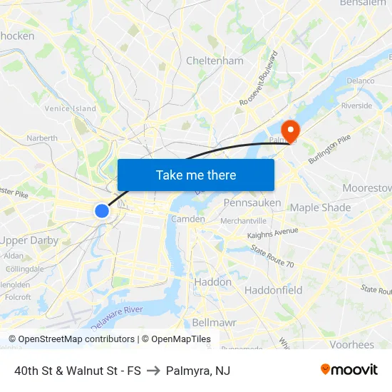 40th St & Walnut St - FS to Palmyra, NJ map