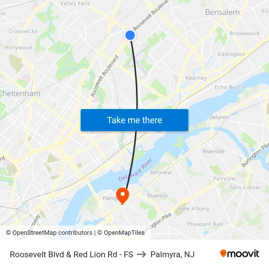 Roosevelt Blvd & Red Lion Rd - FS to Palmyra, NJ map