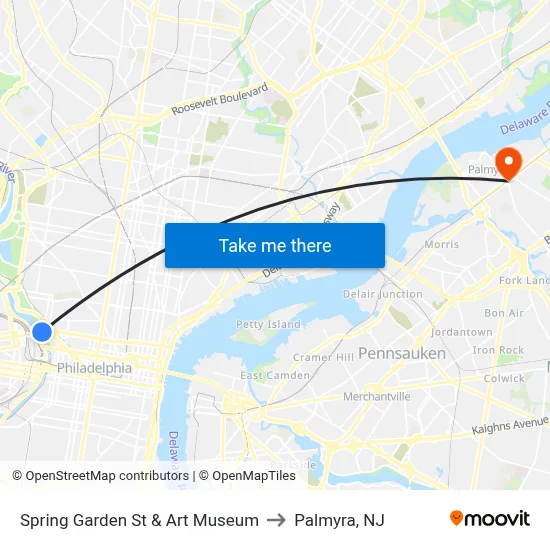 Spring Garden St & Art Museum to Palmyra, NJ map