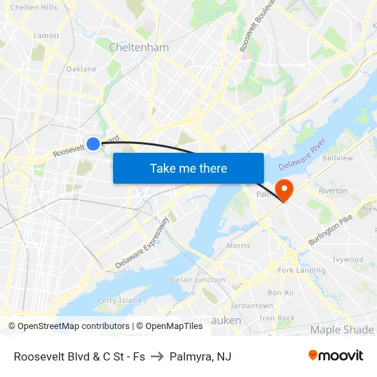 Roosevelt Blvd & C St - Fs to Palmyra, NJ map