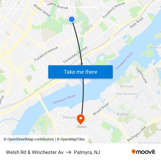 Welsh Rd & Winchester Av to Palmyra, NJ map