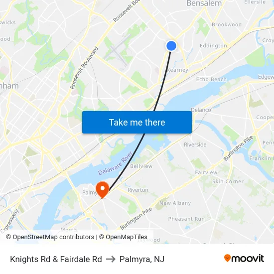 Knights Rd & Fairdale Rd to Palmyra, NJ map