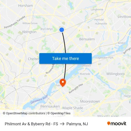 Philmont Av & Byberry Rd - FS to Palmyra, NJ map