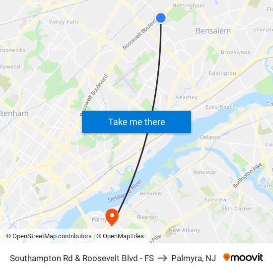 Southampton Rd & Roosevelt Blvd - FS to Palmyra, NJ map