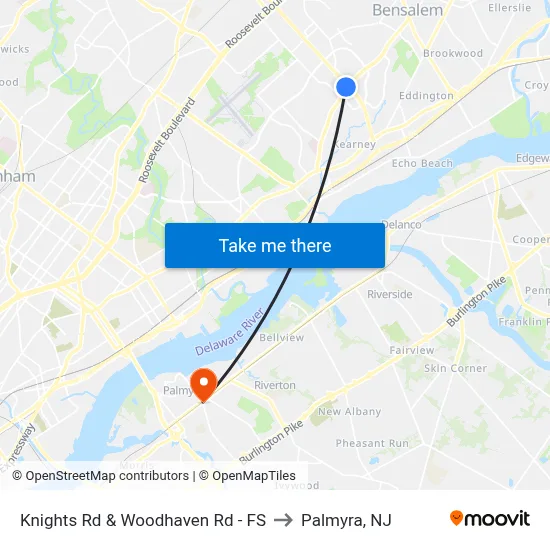 Knights Rd & Woodhaven Rd - FS to Palmyra, NJ map