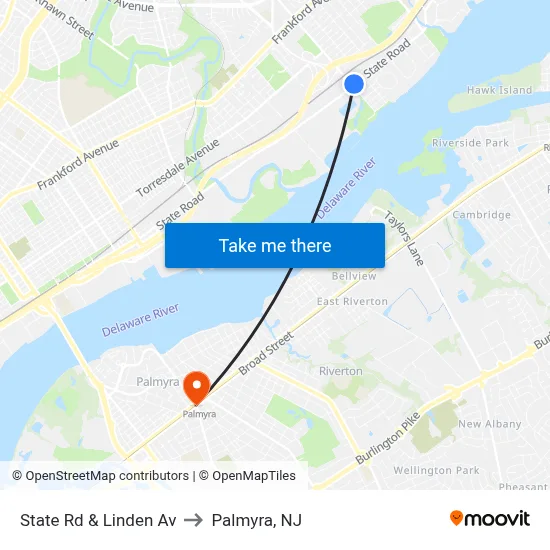 State Rd & Linden Av to Palmyra, NJ map