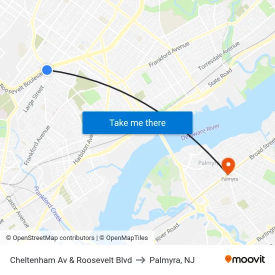 Cheltenham Av & Roosevelt Blvd to Palmyra, NJ map