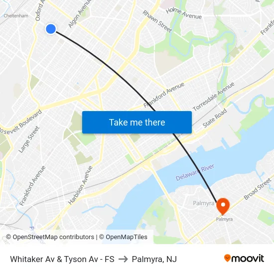 Whitaker Av & Tyson Av - FS to Palmyra, NJ map