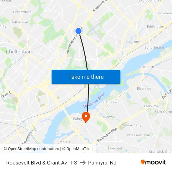 Roosevelt Blvd & Grant Av - FS to Palmyra, NJ map