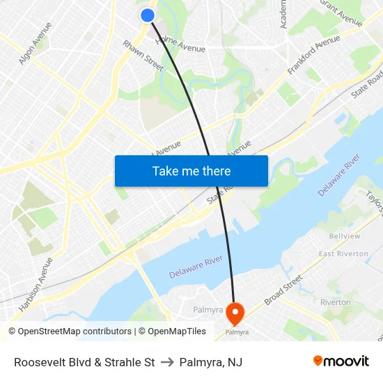 Roosevelt Blvd & Strahle St to Palmyra, NJ map