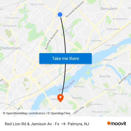 Red Lion Rd & Jamison Av - Fs to Palmyra, NJ map