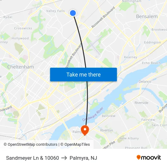 Sandmeyer Ln & 10060 to Palmyra, NJ map