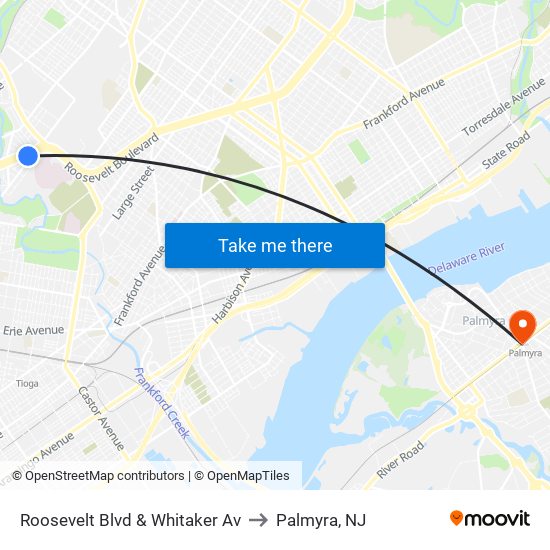 Roosevelt Blvd & Whitaker Av to Palmyra, NJ map