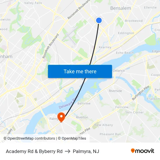 Academy Rd & Byberry Rd to Palmyra, NJ map