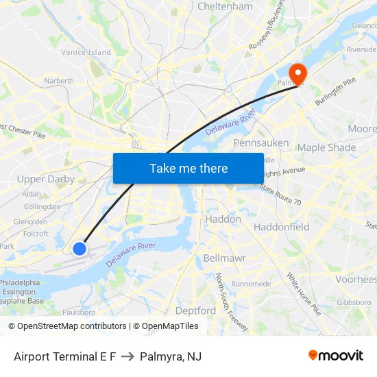 Airport Terminal E F to Palmyra, NJ map