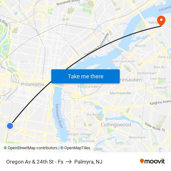 Oregon Av & 24th St - Fs to Palmyra, NJ map