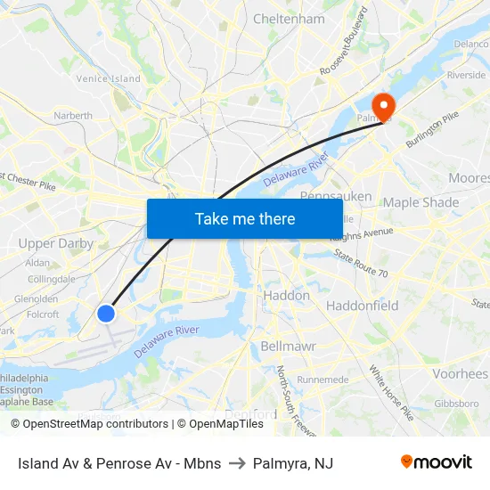 Island Av & Penrose Av - Mbns to Palmyra, NJ map