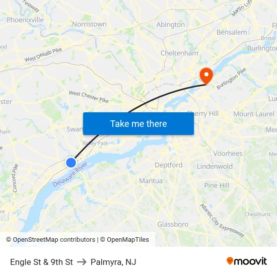 Engle St & 9th St to Palmyra, NJ map